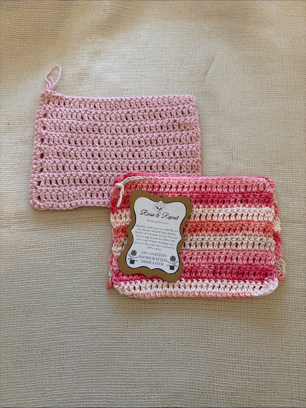 Handcrafted Pink Cotton Dishcloths - Set of 4